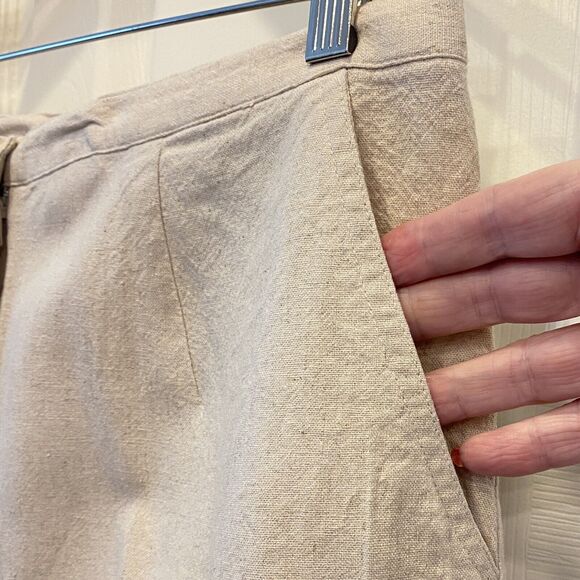 Linen Flax Cargo Pant Capri Elastic Waist Tan NEW Size Medium - Picture 6 of 9